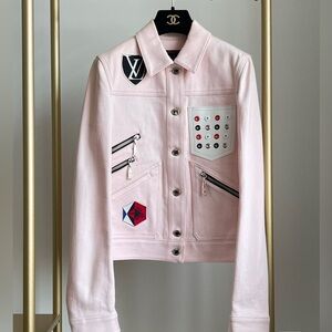 🚩steal authentic Louis Vuitton Light Pink Jean Jacket with Embellishments